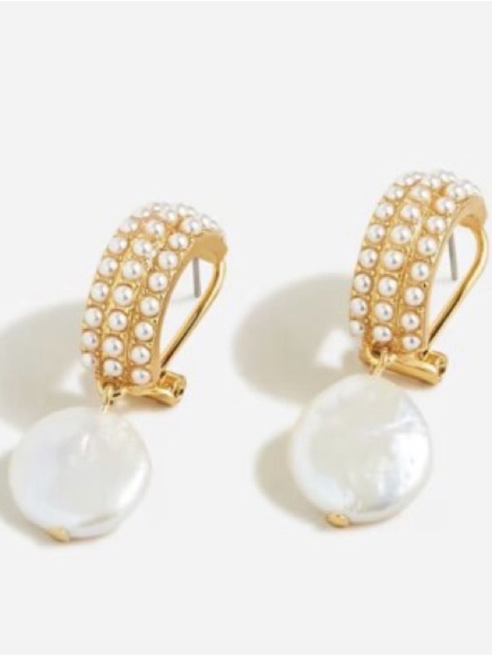 NEW J. Crew | Gold Hoop Dangly Earrings with Hammered Freshwater Pearl Drops